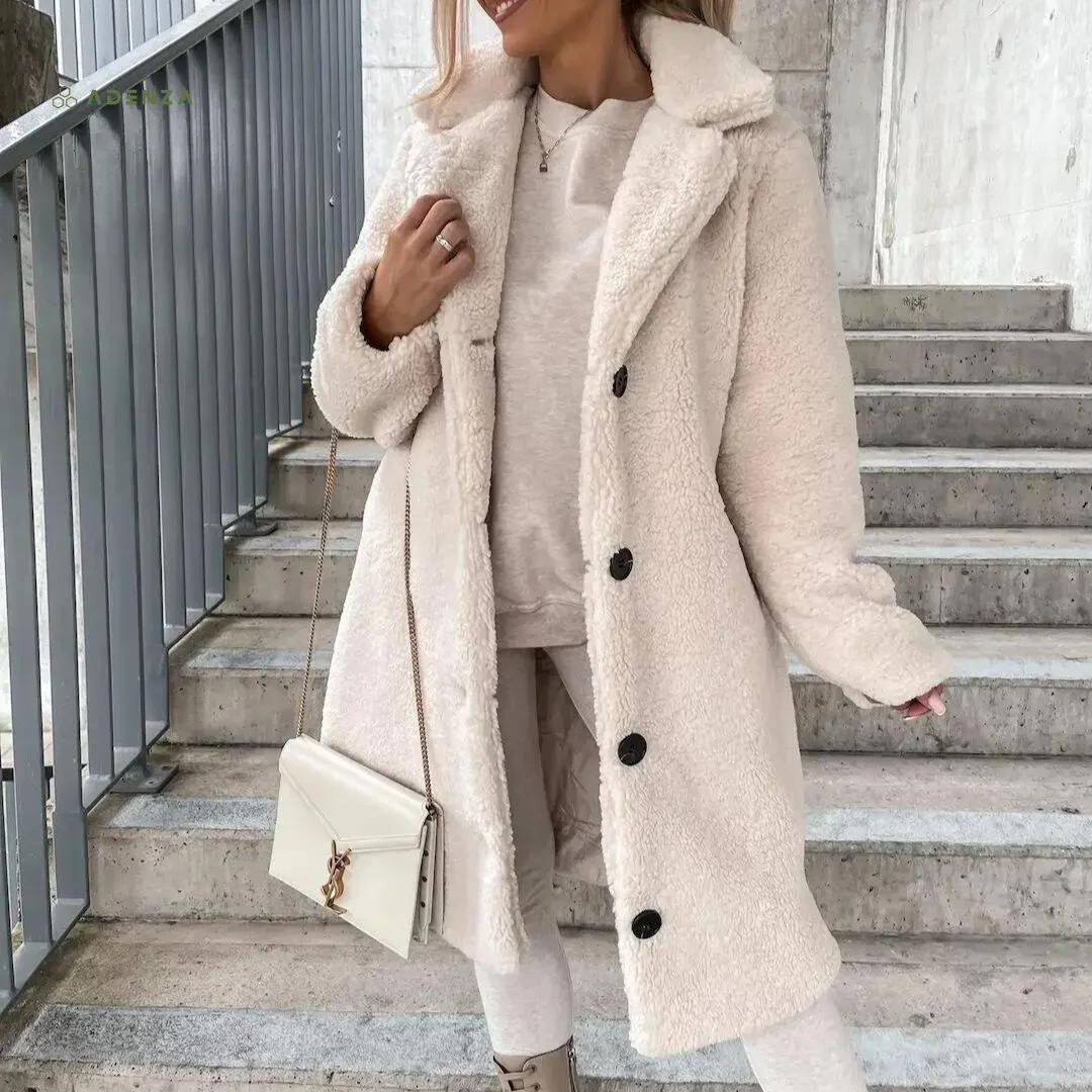 R&B | Teddy-Mantel Langer Oversized-Schnitt Weich und Warm Druckknopfverschluss und Breiter Kragen