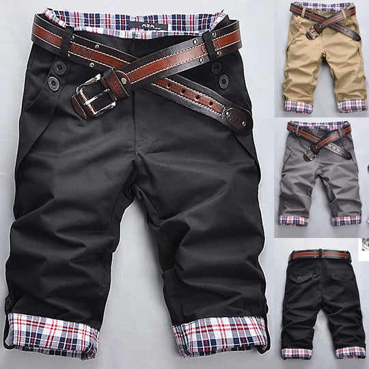 R&B – Hochwertige Shorts mit Gürtel und Karomuster