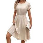 R&B | Einfarbig Plissierter Kurzarmkleid