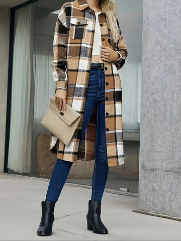 R&B | Karo Langmantel Lässig Moderner Stil Ideal für den Herbst