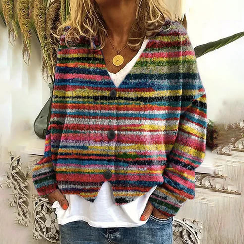 R&B | Modischer, Bedruckter Cardigan mit V-Ausschnitt und Knöpfen