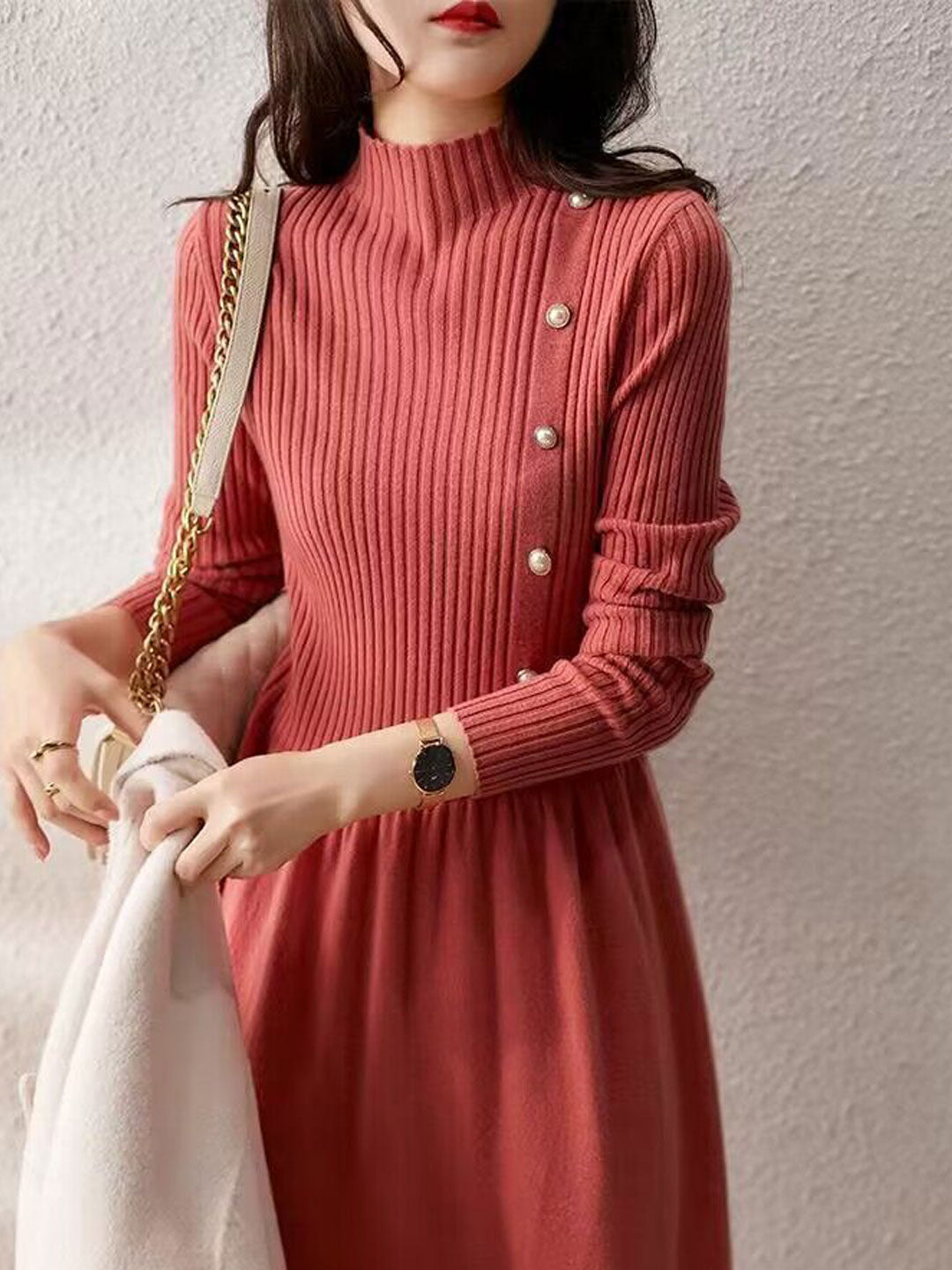 R&B | Kleid - Elegantes Rollkragen Strickkleid