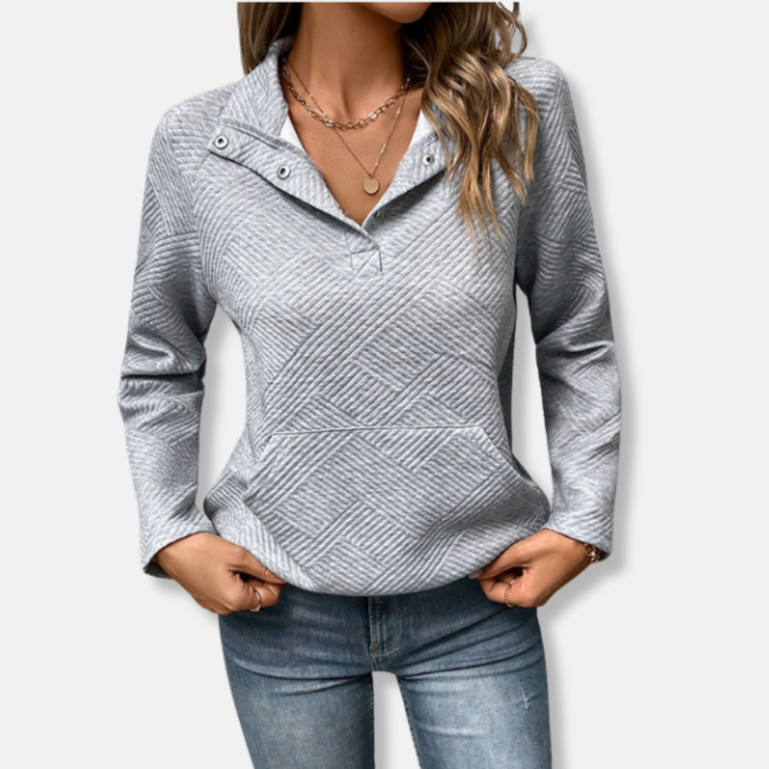 R&B | Baumwolle Gestepptes Sweatshirt Lässiger Schnitt mit Kragenpullover