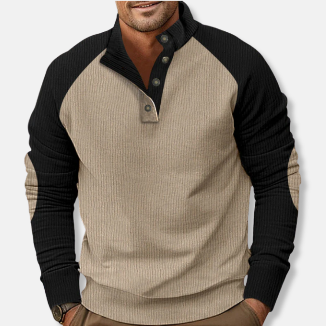 R&B | Baumwolle Stehkragen Pullover Raglan Ärmel Ripp Pullover