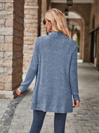 R&B | Damen Gerippter Offener Vorderseite Strickjacke Lange Ärmeln Lässig Strickpullover mit Taschen