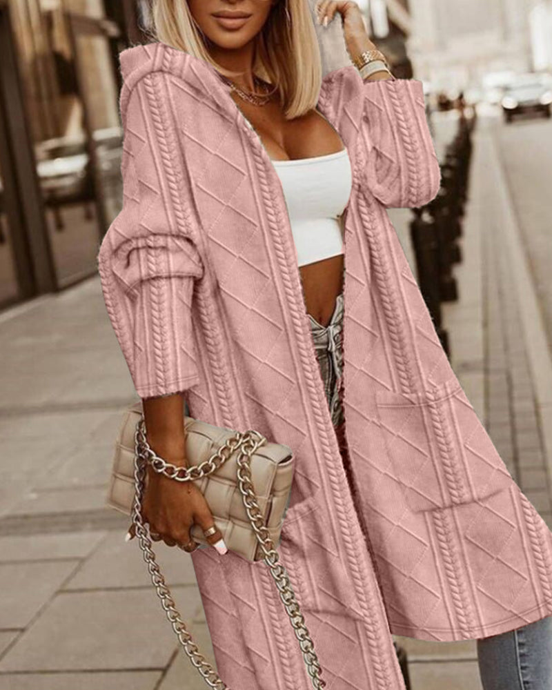 R&B | Cardigan - Langer Kapuzenstrickcardigan mit Textur