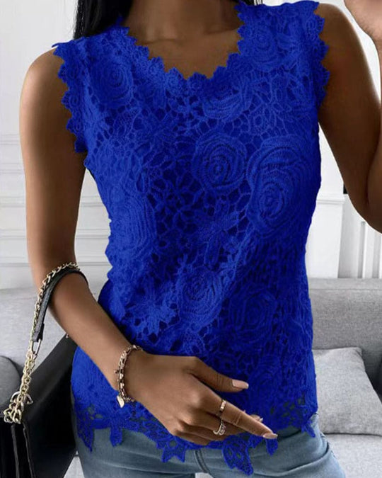 R&B | Elegante Bluse in Einer Einfarbigen Farbe mit Spitze