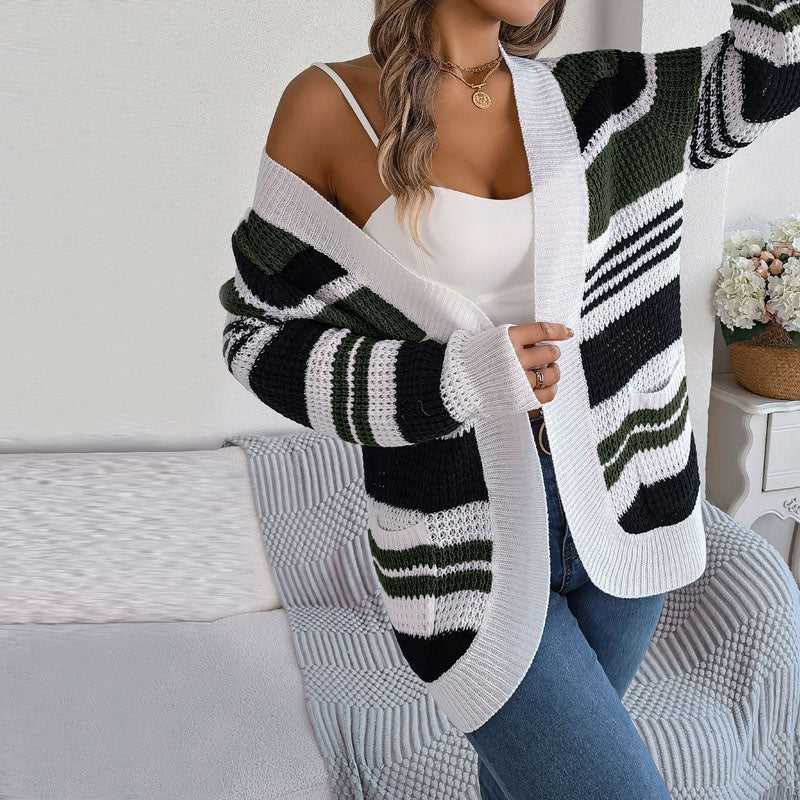 R&B | Gestreifte Strick-Strickjacke mit Modernem Look