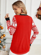 R&B | Weihnachten Langarm Cat Appliqué Rundhals Pullover