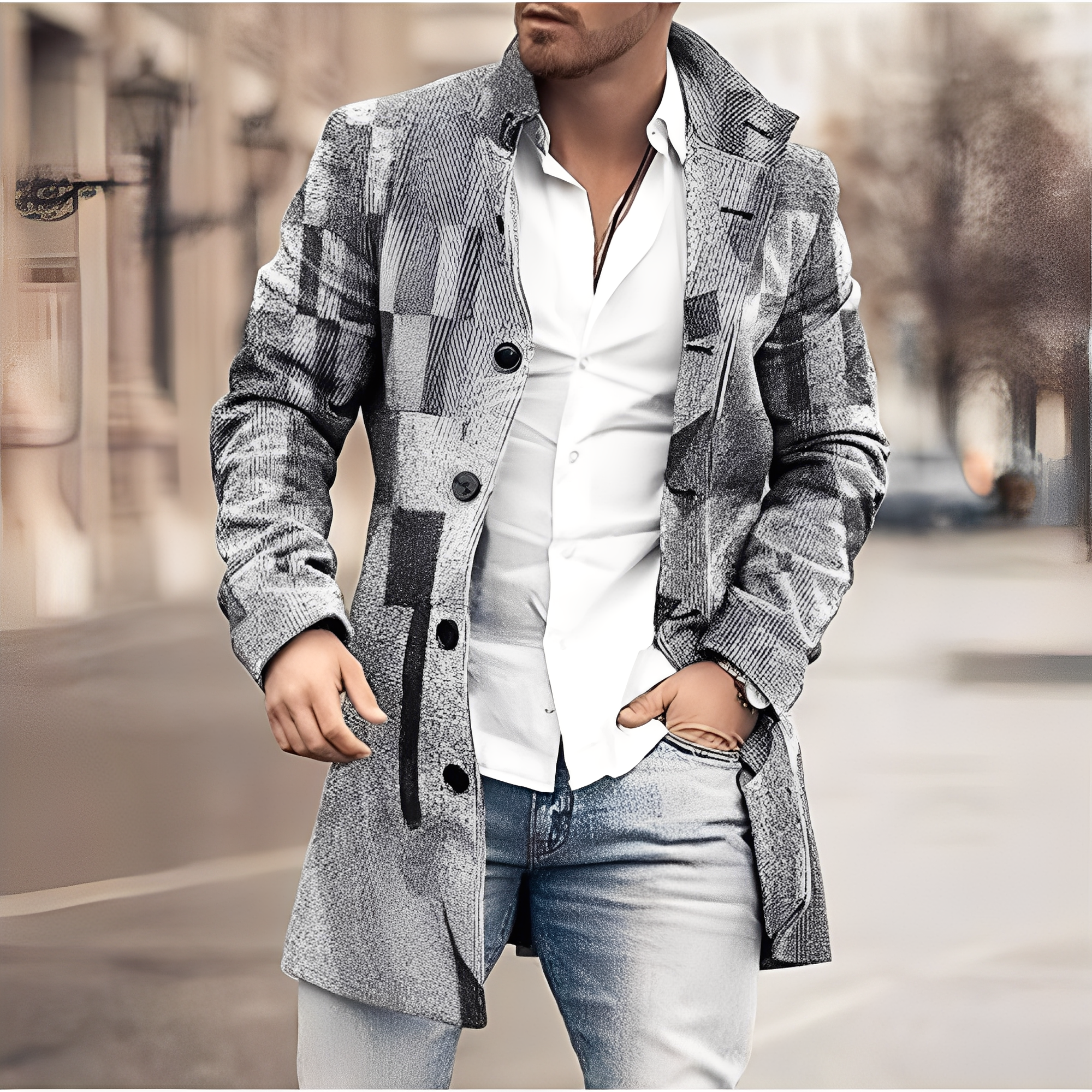 R&B | Lässiger Langer Tweed-Mantel für Herren