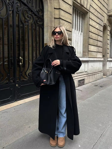 Damen zeitloser Trenchcoat aus hochwertigem Material mit gebundenem Gürtel R&B