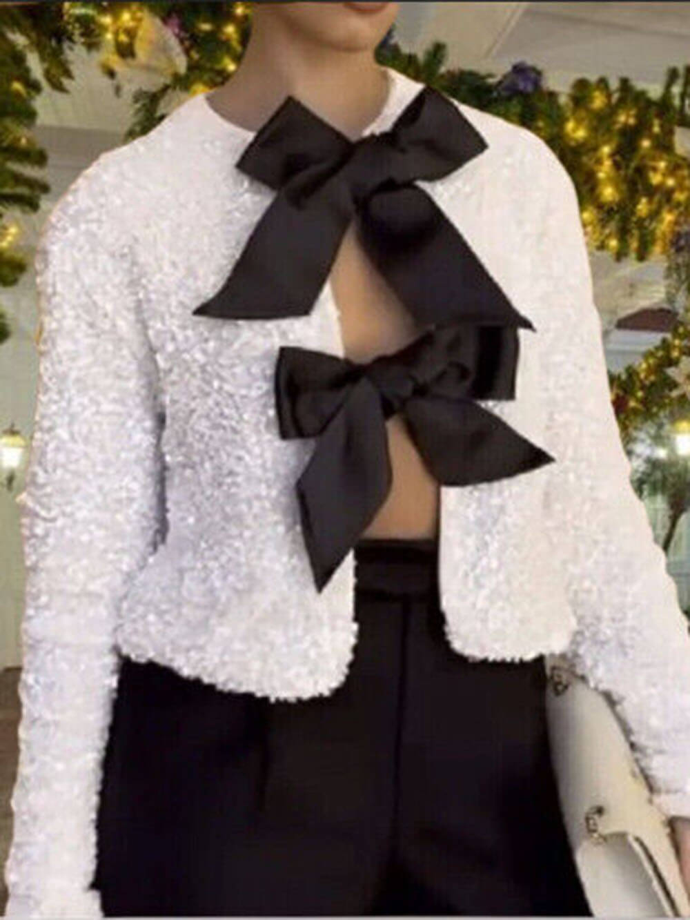 R&B | Damen Paillettenjacke Mit Schleifenverschluss