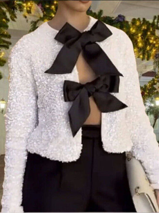 R&B | Damen Paillettenjacke Mit Schleifenverschluss
