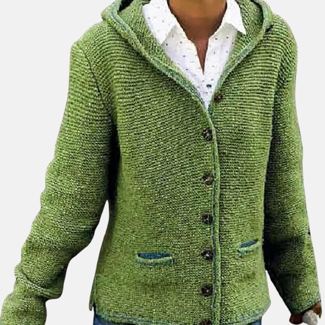R&B | Woll Kapuzencardigan Knopf-Front Rippenstrickcardigan