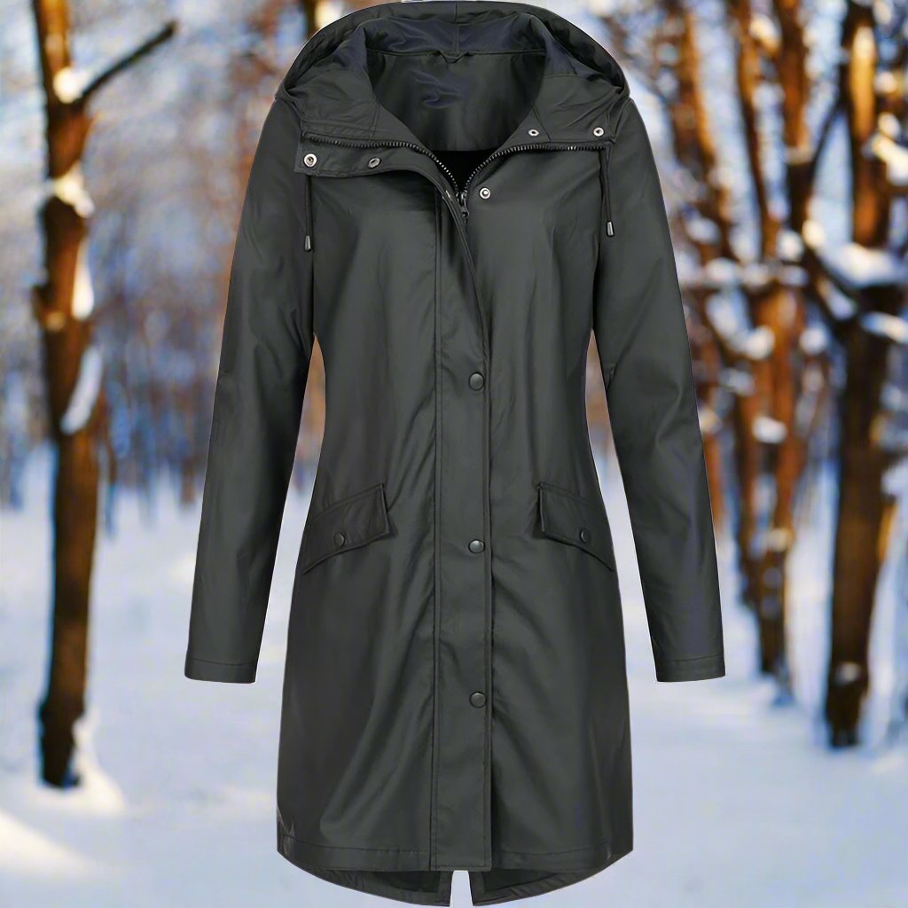 R&B | Kapuzenregenjacke Lässige Passform Mid Thigh Regenjacke
