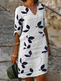 Basic-Damenkleid mit halben Ärmeln und Blumendruck