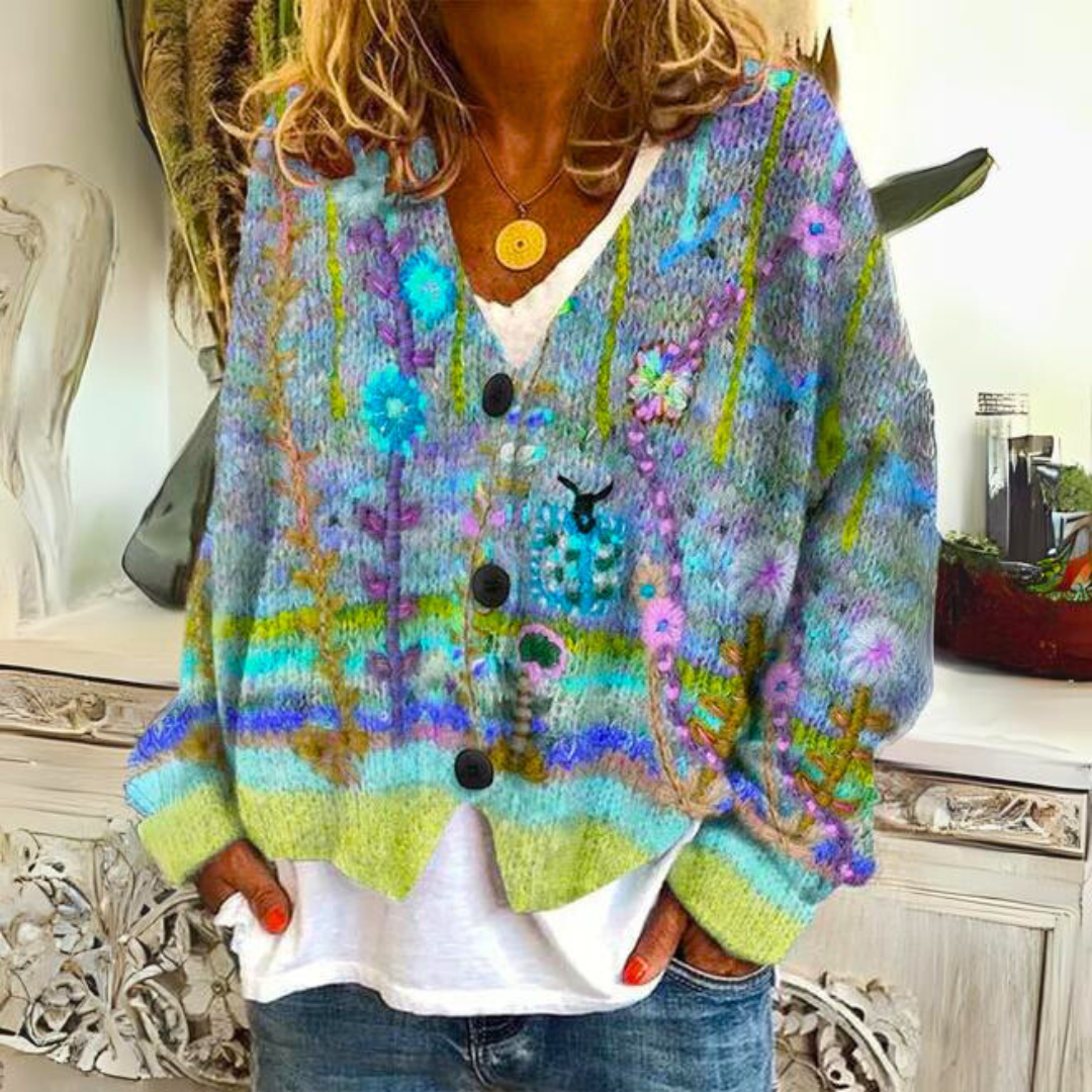 R&B | Strickjacke Im Boho-Stil mit Floralen Akzenten - Gemütliche, Modische Cardigan für Freizeit und Alltag