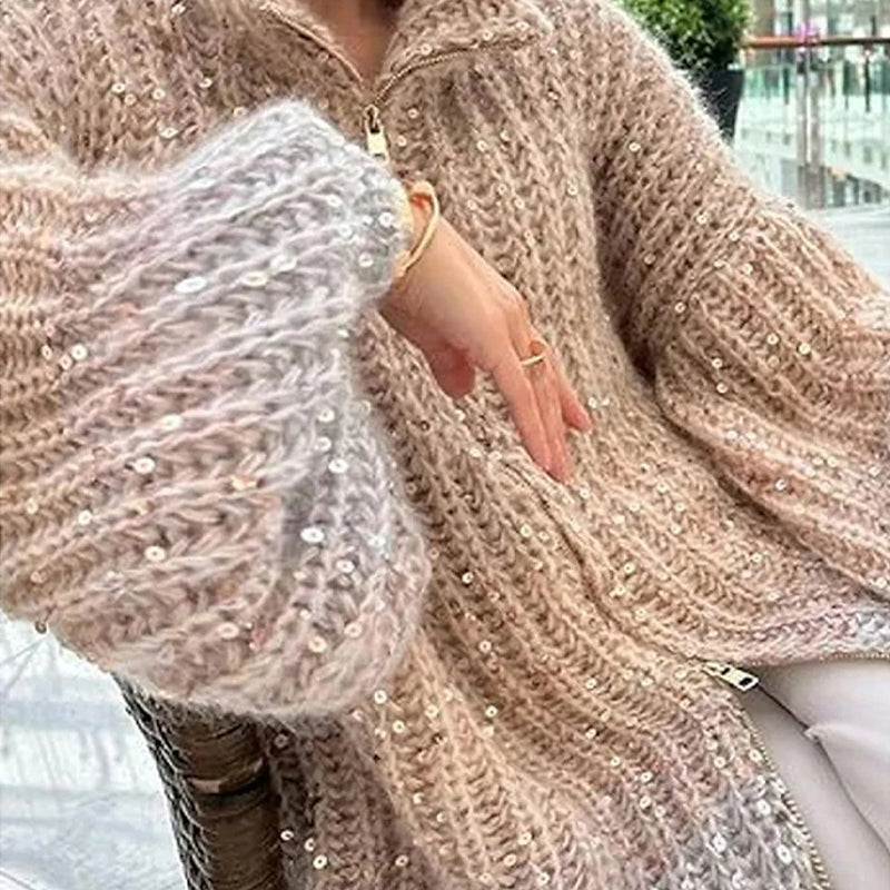 R&B | Strickpullover mit Pailletten Ballonärmel Elegant und Handstrick-look