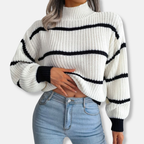 R&B | Strickpullover Weicher Gerippter Rollkragen Lockere Passform Klassische Streifen