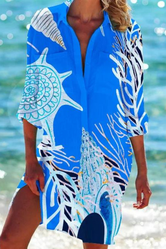 R&B - Lange Strandbluse mit Meeresmotiv