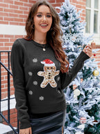 R&B | Weihnachtlicher Pailletten-Bär Bestickter Rundhals Strickpullover