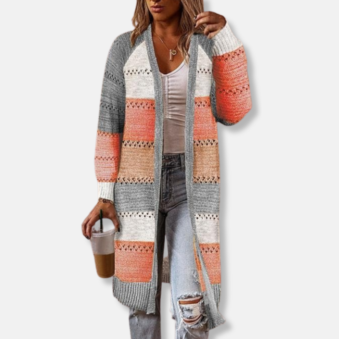 R&B | Woll Relaxed Fit Strickjacke Gestreifte Rippbündchen Strickjacke