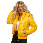 R&B | Elegante, glanzvolle Damenjacke mit Kapuze