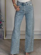 R&B | Jeans mit Hoher Taille und Diamant Details