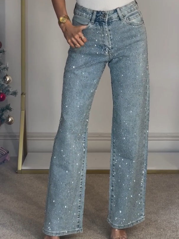 R&B | Jeans mit Hoher Taille und Diamant Details