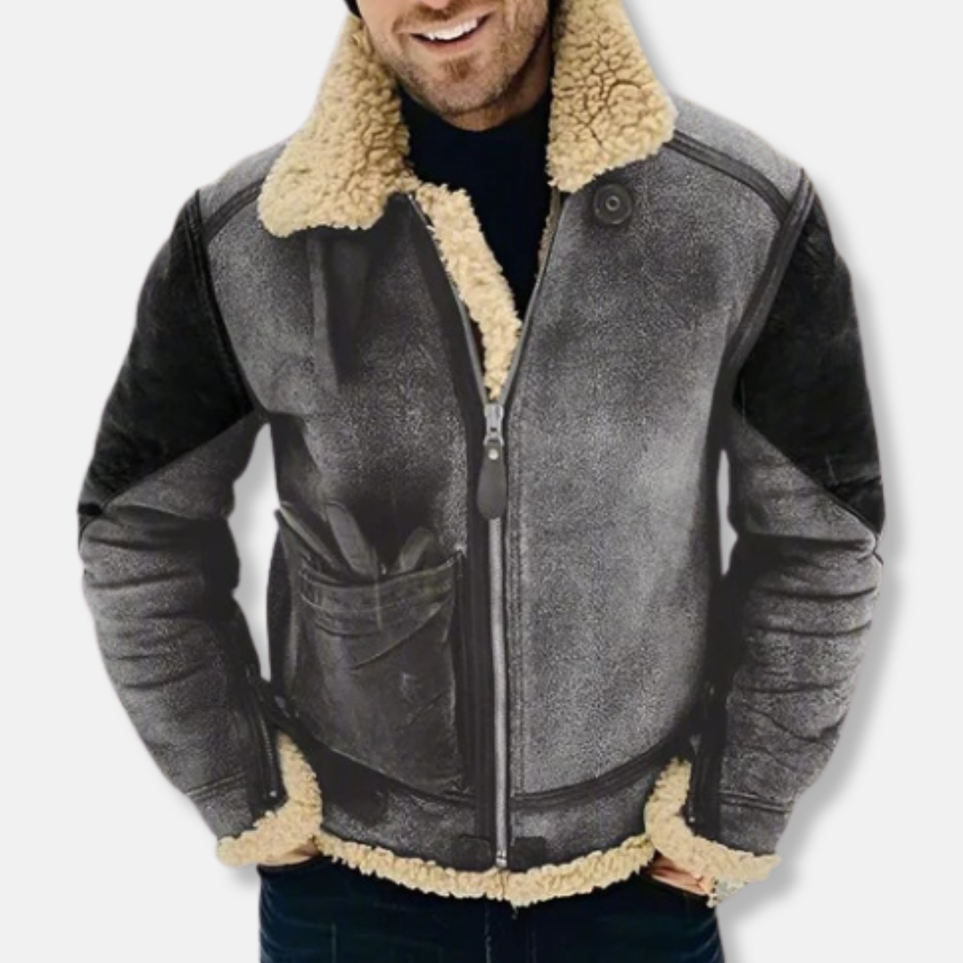 R&B | Wildleder Aviatorjacke mit Schaffell Gefütterte Kragenjacke