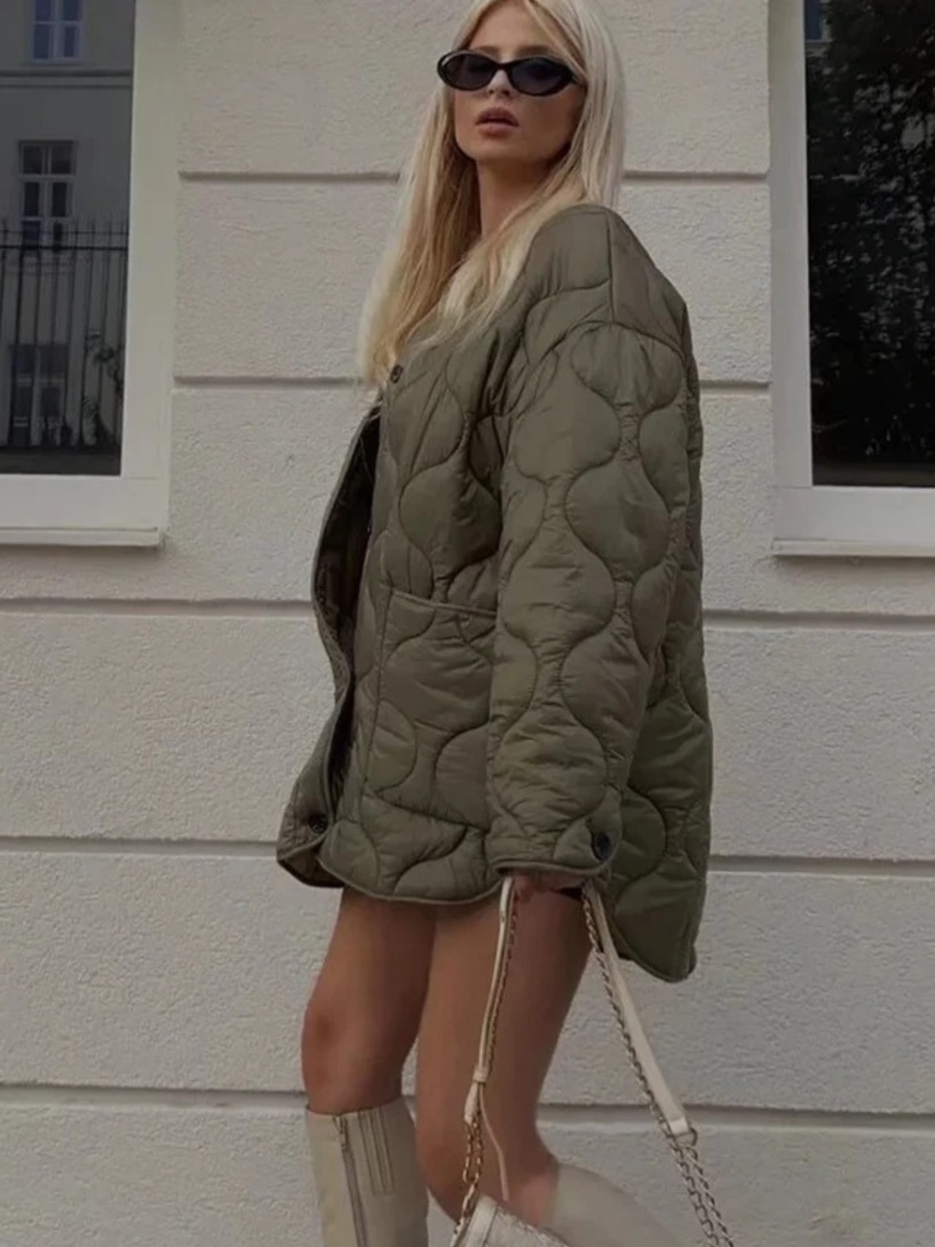 R&B | Trendy Olivgrüne Oversized Steppjacke für einen stilvollen Look Ideal für Herbst/Winter