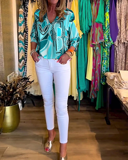 R&B | Bunte Langärmlige Bluse mit Print
