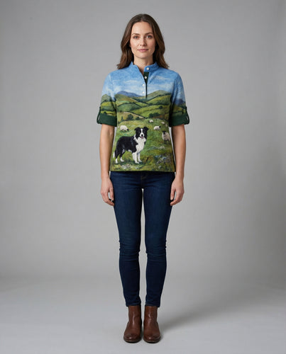 R&B | Gemütlicher Kapuzen-Cardigan Mit Border Collie & Schaf-Filzkunst
