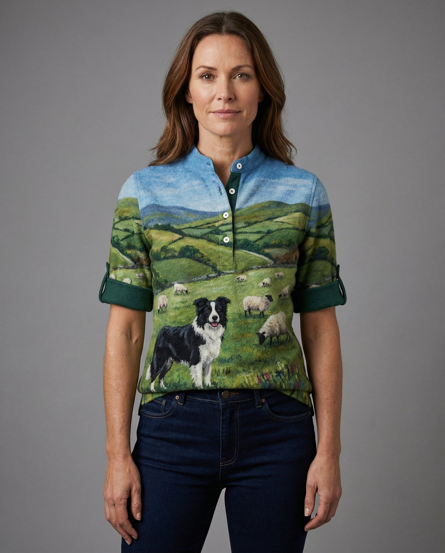 R&B | Gemütlicher Kapuzen-Cardigan Mit Border Collie & Schaf-Filzkunst