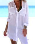 Strandbluse mit Crinkle-Tasche und verstecktem Knopf
