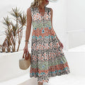 Elegante ärmelloses Sommerkleid mit V-Ausschnitt und Blumenmuster