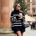 R&B | Strickpullover Oversized Fit Hoher Kragen Weiche Gestrickte Streifen