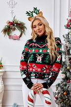R&B | Hoher Hals Weihnachten Schneemann Stickerei Pullover