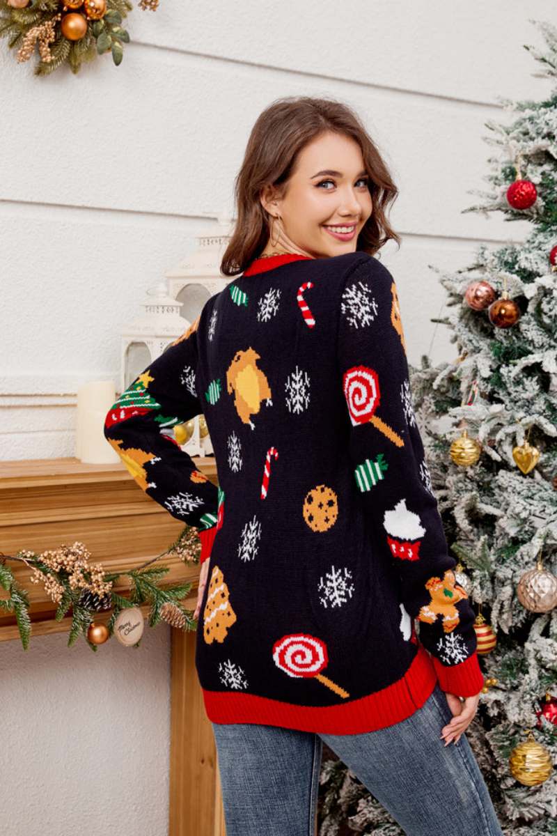 R&B | Lässiger Rundhals Pullover mit besticktem Weihnachtsbaum