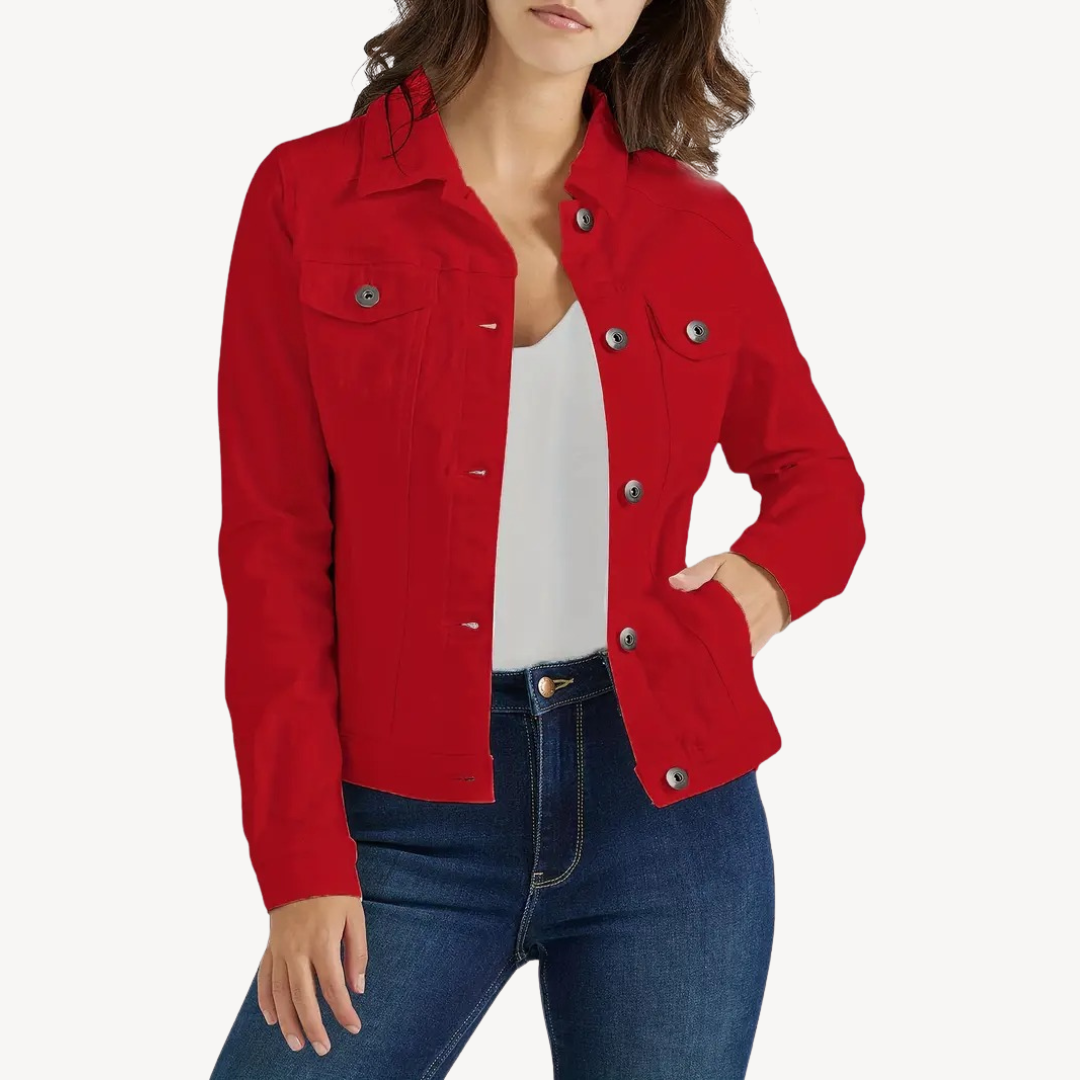 R&B | Rote Denim Button-Up Jacke