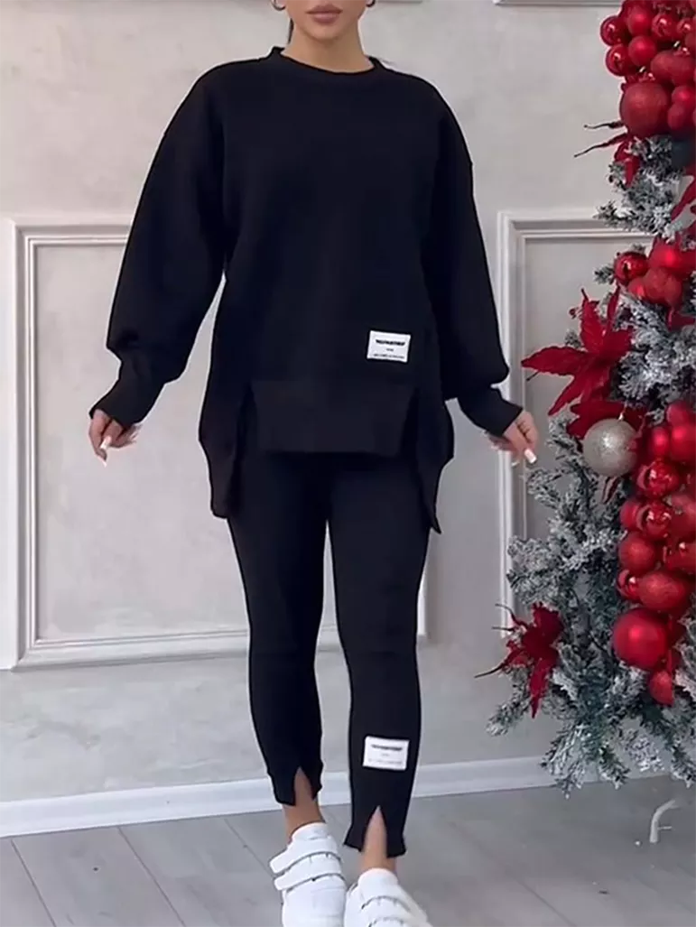 R&B | Eleganter Pullover mit Patchwork und Leggings-Set Ideal für den Winter
