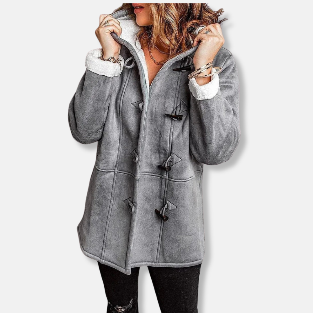 R&B | Jacke Fleece Kapuze Knopfverschluss Lässiger Schnitt Mittel-Lang