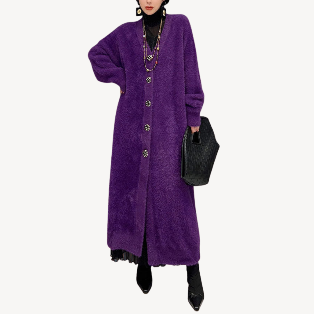 R&B | Damen Langer Lila Flauschiger Mantel
