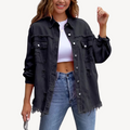 R&B | Schwarze Distressed Denim Button-Up Jacke