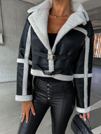 R&B | Elegante Lederjacke mit Plüschbesatz