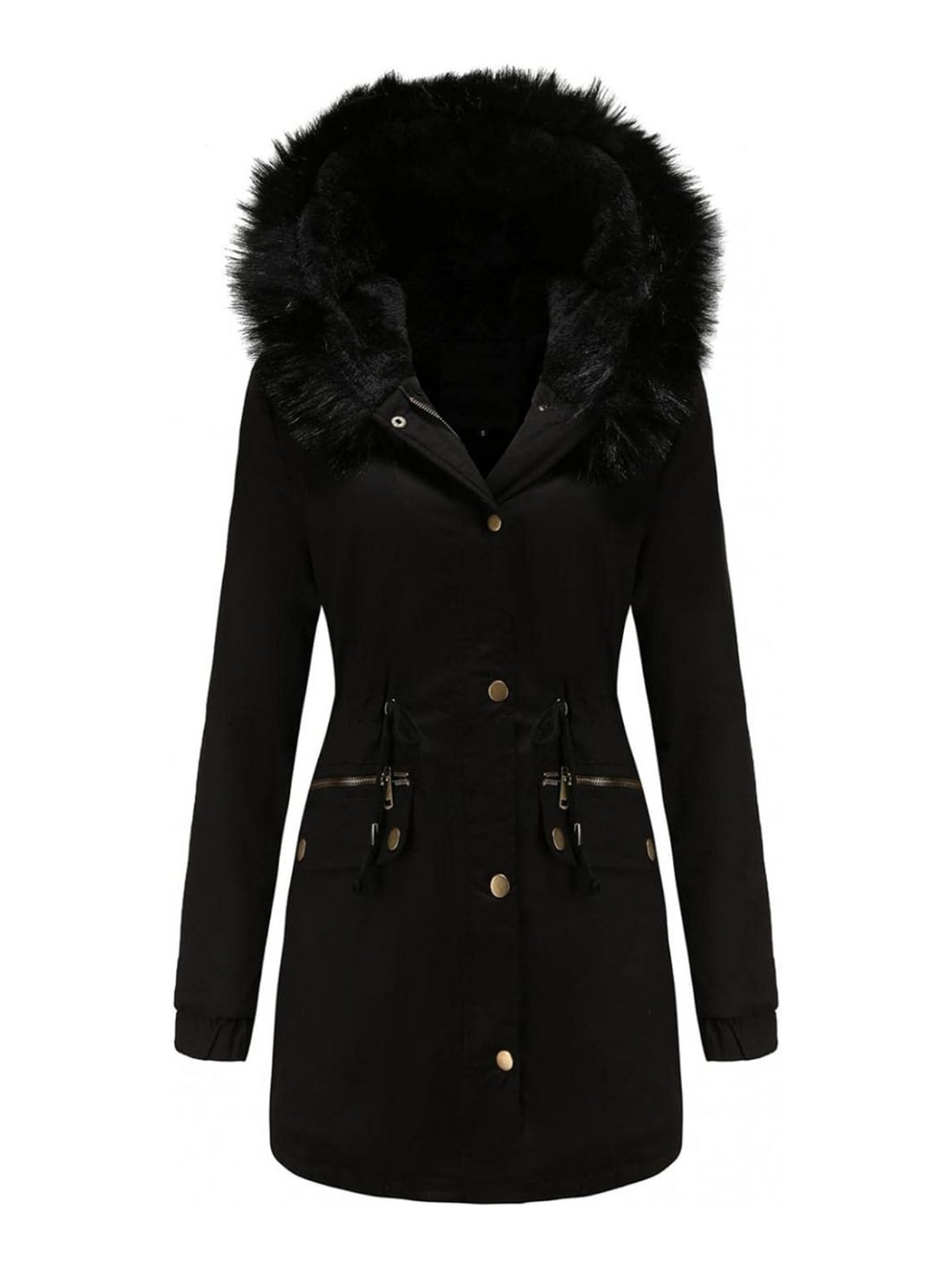 R&B | Pelz Winterjacke für Damen - mit Kapuze und Taschen