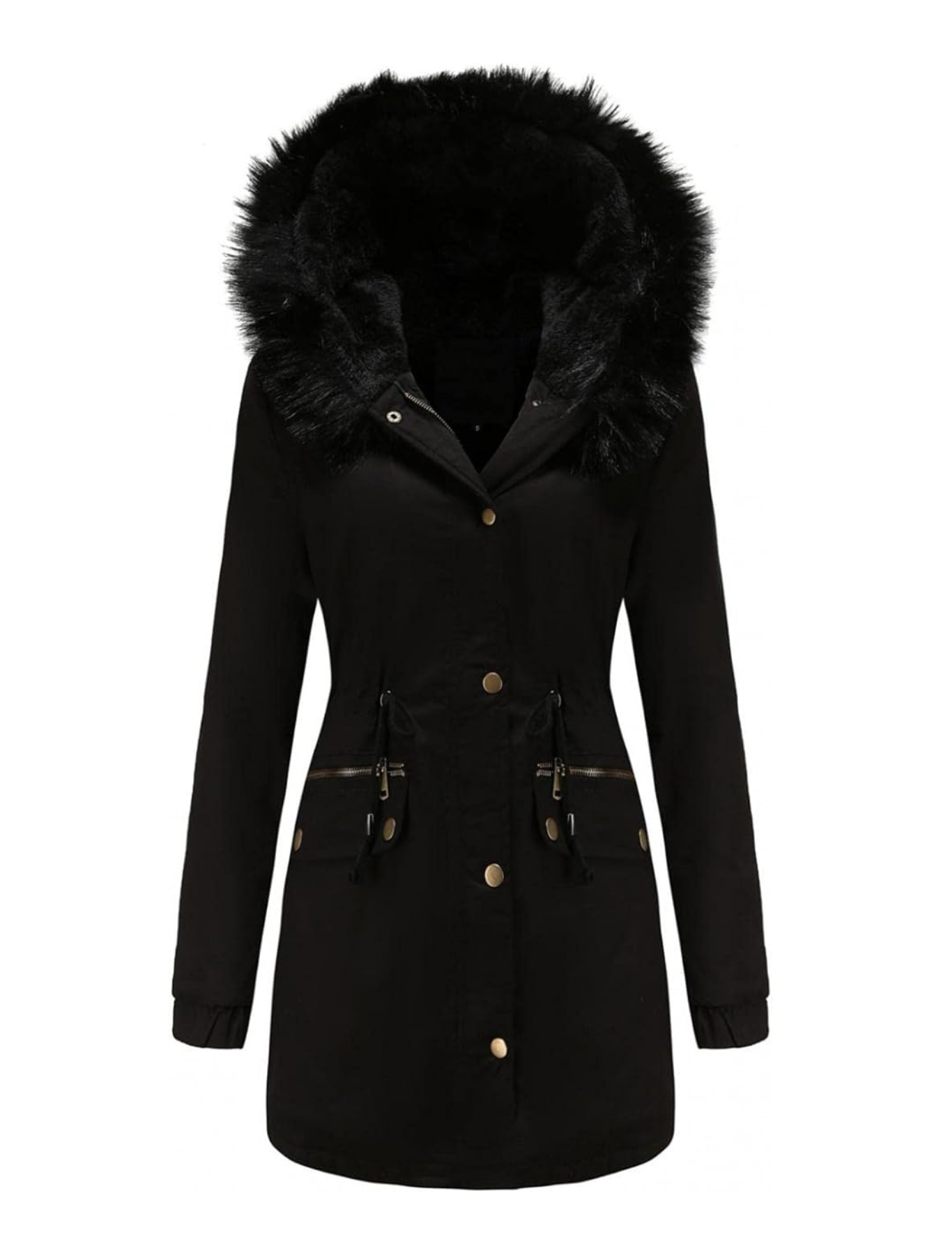 R&B | Pelz Winterjacke für Damen - mit Kapuze und Taschen