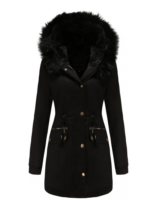 R&B | Pelz Winterjacke für Damen - mit Kapuze und Taschen