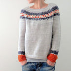 R&B | Grau Strickpullover mit Farbenfrohem Muster Wollmischung Warm und Bequem
