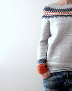 R&B | Grau Strickpullover mit Farbenfrohem Muster Wollmischung Warm und Bequem